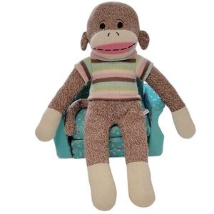18” Sock Monkey Plush Classic Stuffed Animal in cute sweater